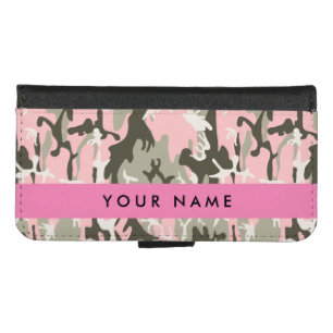 Pink and Green Camouflage Your name Personalize iPhone 8/7 Wallet Case