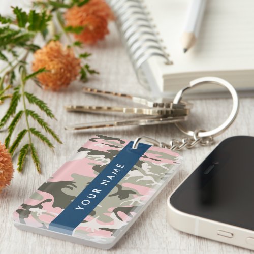 Pink and Green Camouflage Your name Personalize Keychain