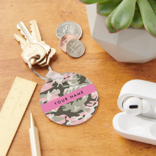 Pink and Green Camouflage Your name Personalize Keychain