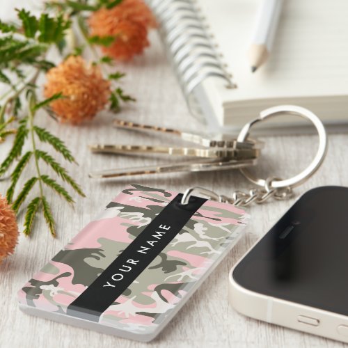 Pink and Green Camouflage Your name Personalize Keychain