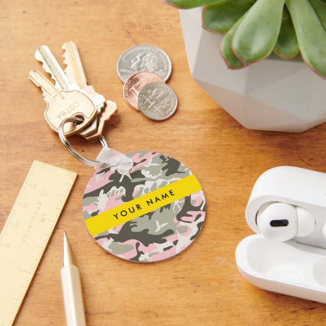 Pink and Green Camouflage Your name Personalize Keychain (Desk)