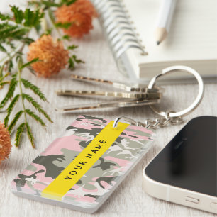 Pink and Green Camouflage Your name Personalize Keychain