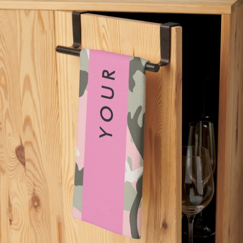 Pink and Green Camouflage Your name Personalize Kitchen Towel