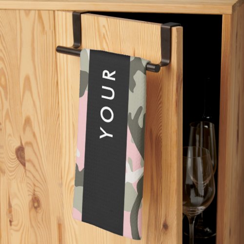 Pink and Green Camouflage Your name Personalize Kitchen Towel