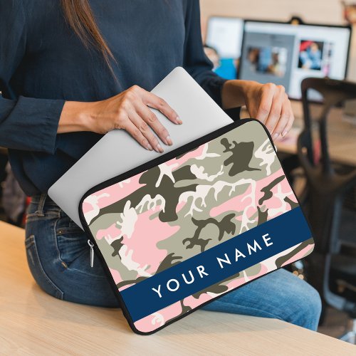 Pink and Green Camouflage Your name Personalize Laptop Sleeve