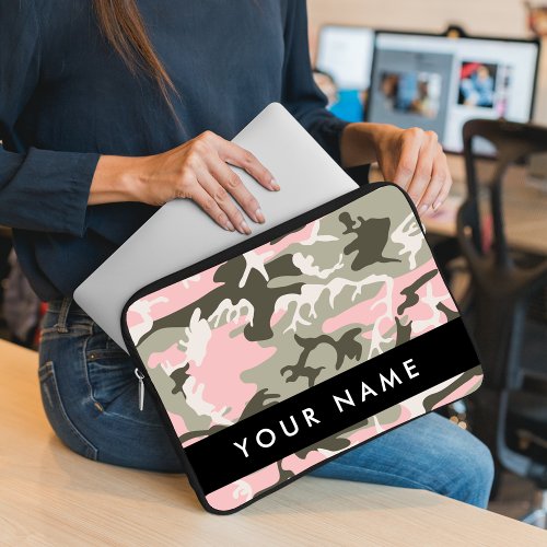 Pink and Green Camouflage Your name Personalize Laptop Sleeve