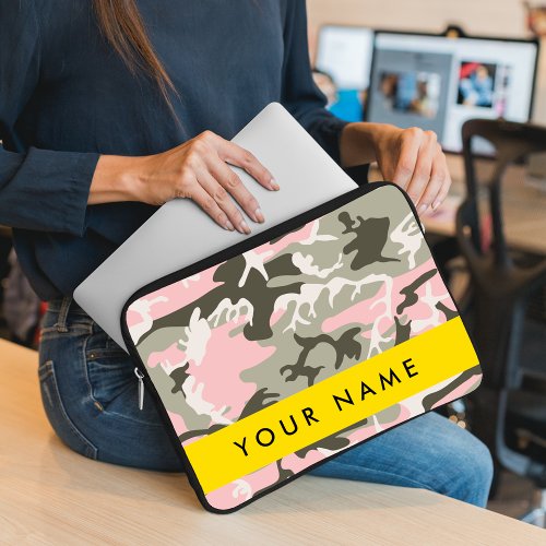 Pink and Green Camouflage Your name Personalize Laptop Sleeve