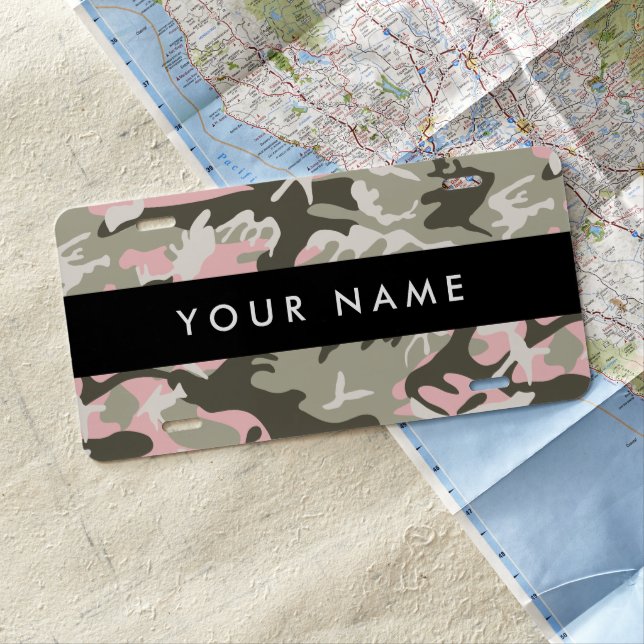 Pink and Green Camouflage Your name Personalize License Plate (In Situ)