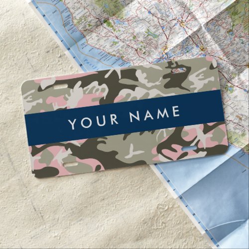 Pink and Green Camouflage Your name Personalize License Plate