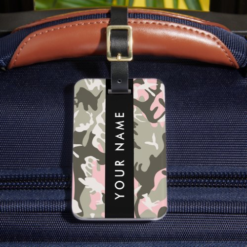 Pink and Green Camouflage Your name Personalize Luggage Tag