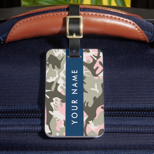 Pink and Green Camouflage Your name Personalize Luggage Tag