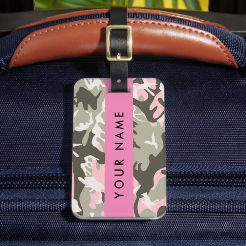 Pink and Green Camouflage Your name Personalize Luggage Tag