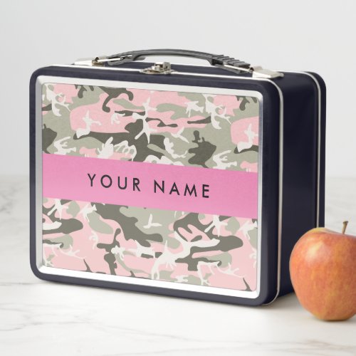 Pink and Green Camouflage Your name Personalize Metal Lunch Box