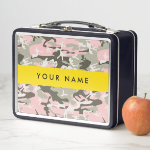 Pink and Green Camouflage Your name Personalize Metal Lunch Box