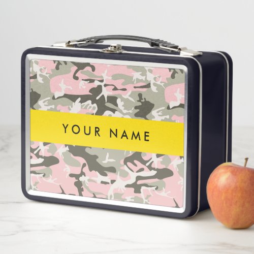 Pink and Green Camouflage Your name Personalize Metal Lunch Box