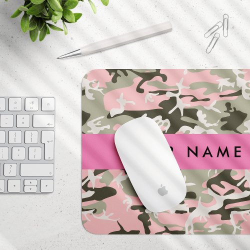 Pink and Green Camouflage Your name Personalize Mouse Pad