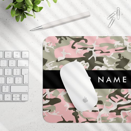 Pink and Green Camouflage Your name Personalize Mouse Pad