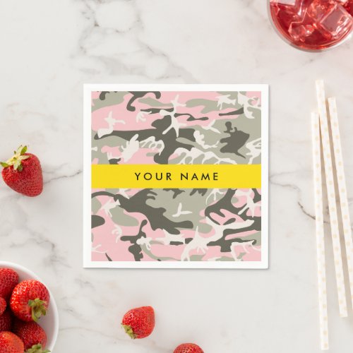 Pink and Green Camouflage Your name Personalize Napkins