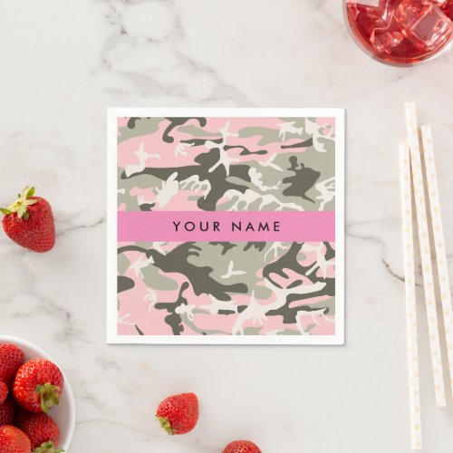 Pink and Green Camouflage Your name Personalize Napkins