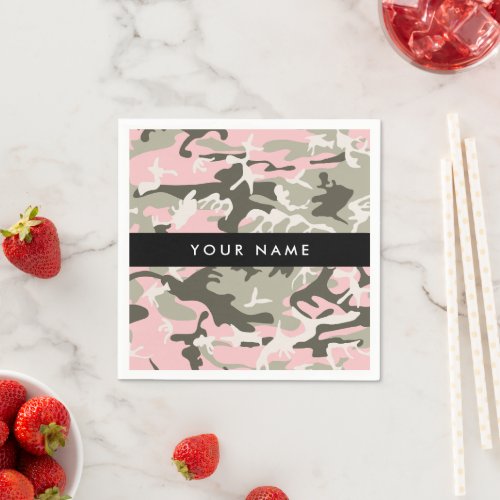 Pink and Green Camouflage Your name Personalize Napkins