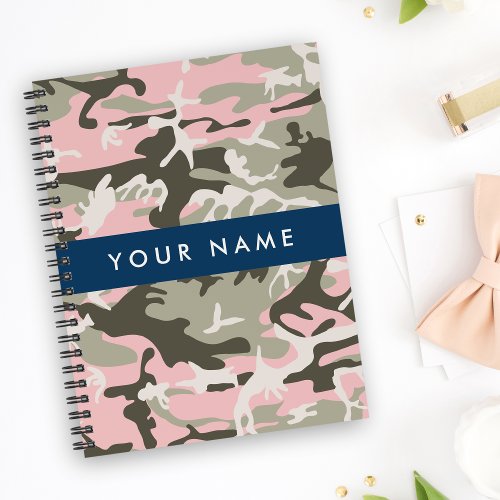 Pink and Green Camouflage Your name Personalize Notebook