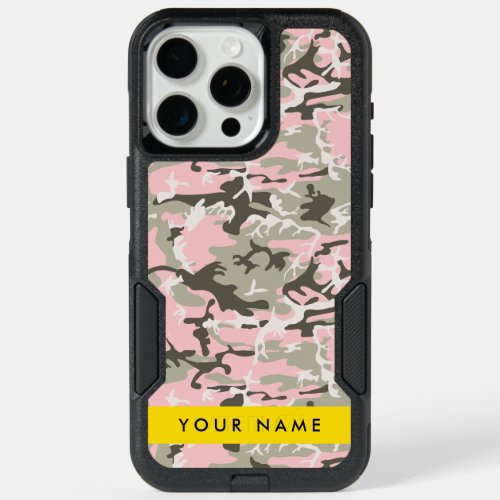 Pink and Green Camouflage Your name Personalize iPhone 15 Pro Max Case