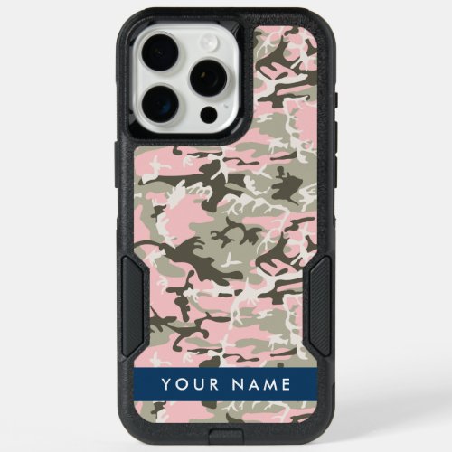 Pink and Green Camouflage Your name Personalize iPhone 15 Pro Max Case