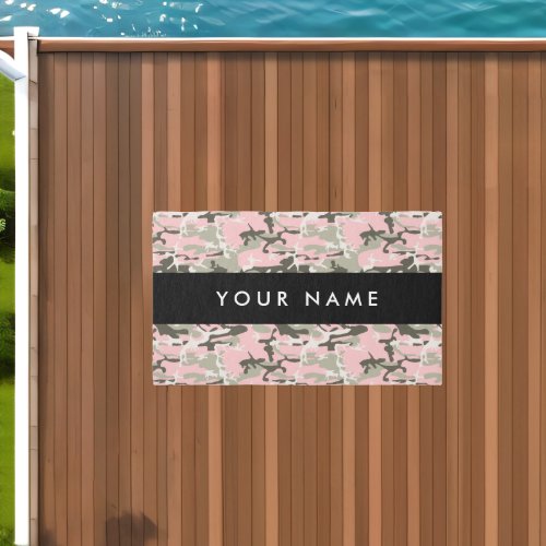 Pink and Green Camouflage Your name Personalize Outdoor Rug