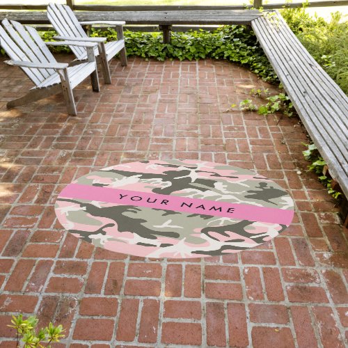 Pink and Green Camouflage Your name Personalize Outdoor Rug