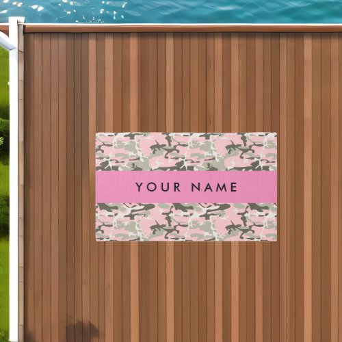 Pink and Green Camouflage Your name Personalize Outdoor Rug