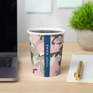 Pink and Green Camouflage Your name Personalize Paper Cups