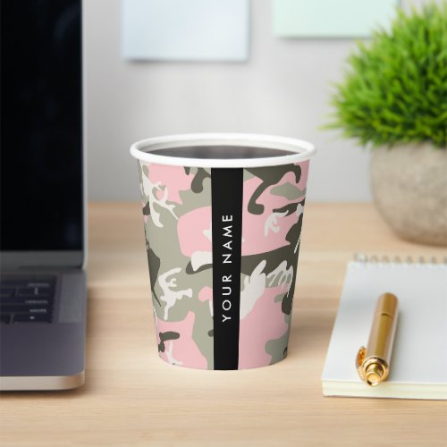 Pink and Green Camouflage Your name Personalize Paper Cups