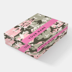 Pink and Green Camouflage Your name Personalize Paperweight