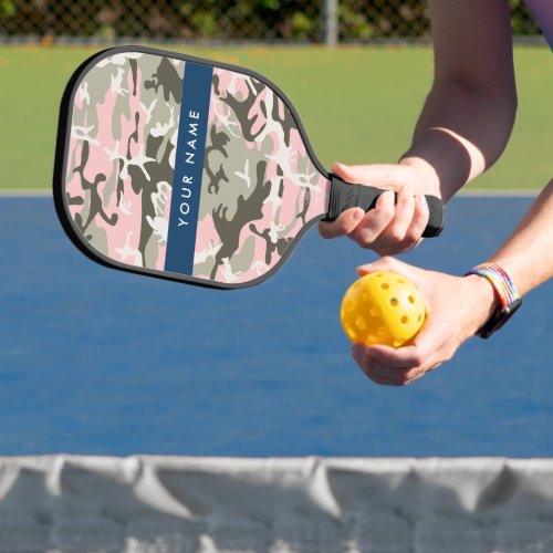 Pink and Green Camouflage Your name Personalize Pickleball Paddle