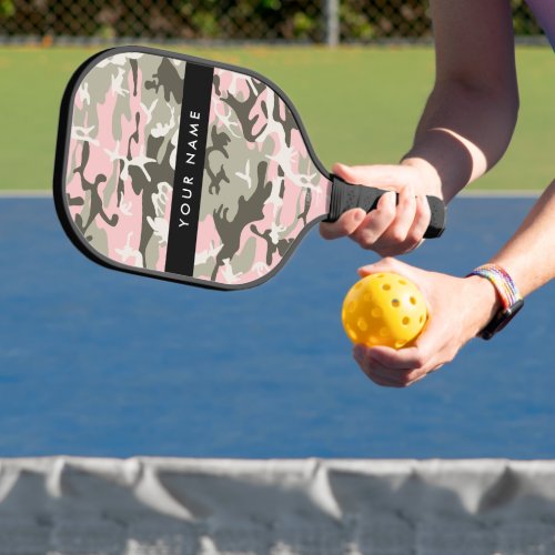 Pink and Green Camouflage Your name Personalize Pickleball Paddle