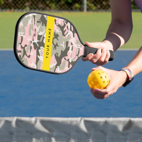 Pink and Green Camouflage Your name Personalize Pickleball Paddle