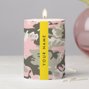 Pink and Green Camouflage Your name Personalize Pillar Candle