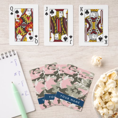 Pink and Green Camouflage Your name Personalize Pinochle Cards