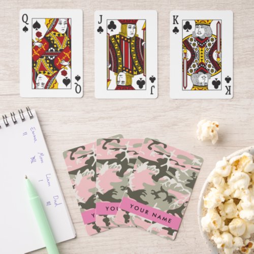 Pink and Green Camouflage Your name Personalize Pinochle Cards