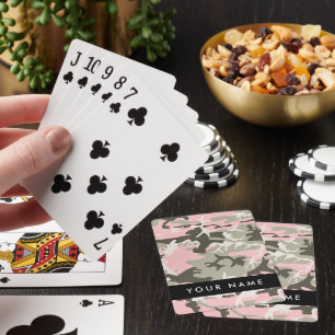 Pink and Green Camouflage Your name Personalize Poker Cards