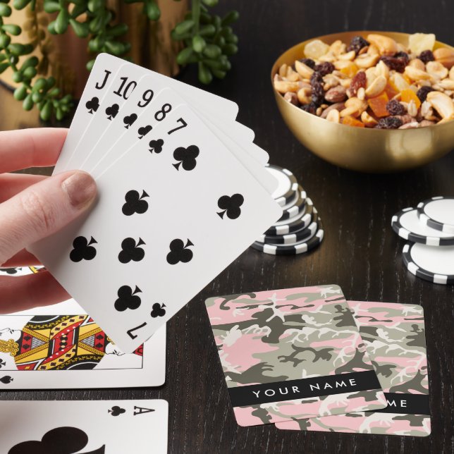 Pink and Green Camouflage Your name Personalize Poker Cards (In Situ)
