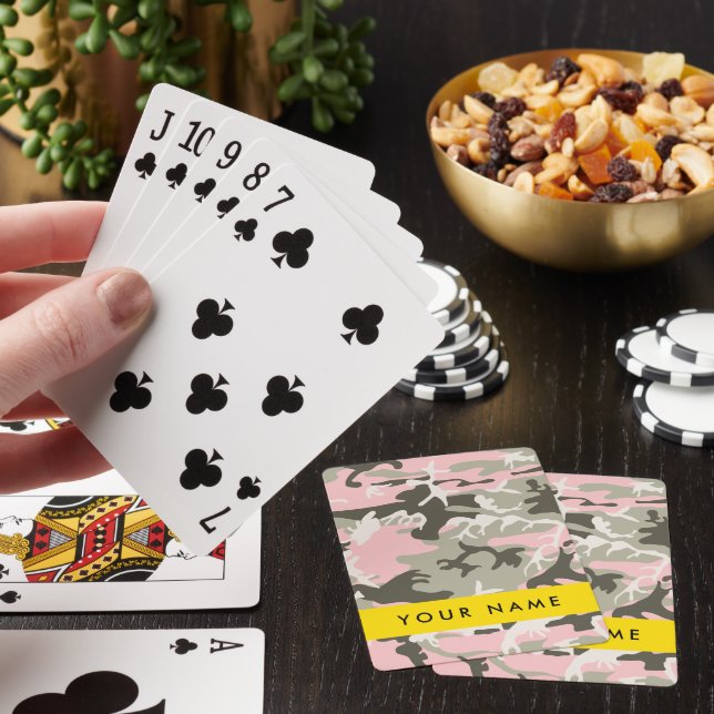 Pink and Green Camouflage Your name Personalize Poker Cards (In Situ)