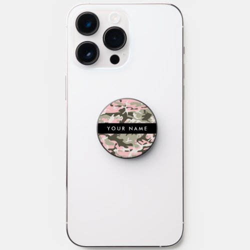 Pink and Green Camouflage Your name Personalize PopSocket