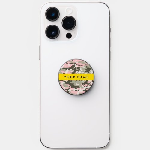 Pink and Green Camouflage Your name Personalize PopSocket