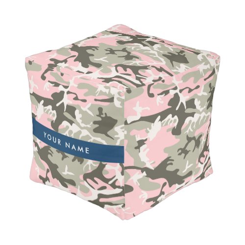 Pink and Green Camouflage Your name Personalize Pouf
