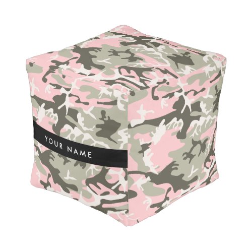 Pink and Green Camouflage Your name Personalize Pouf