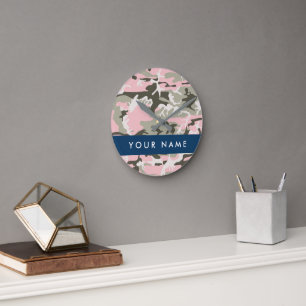 Pink and Green Camouflage Your name Personalize Round Clock