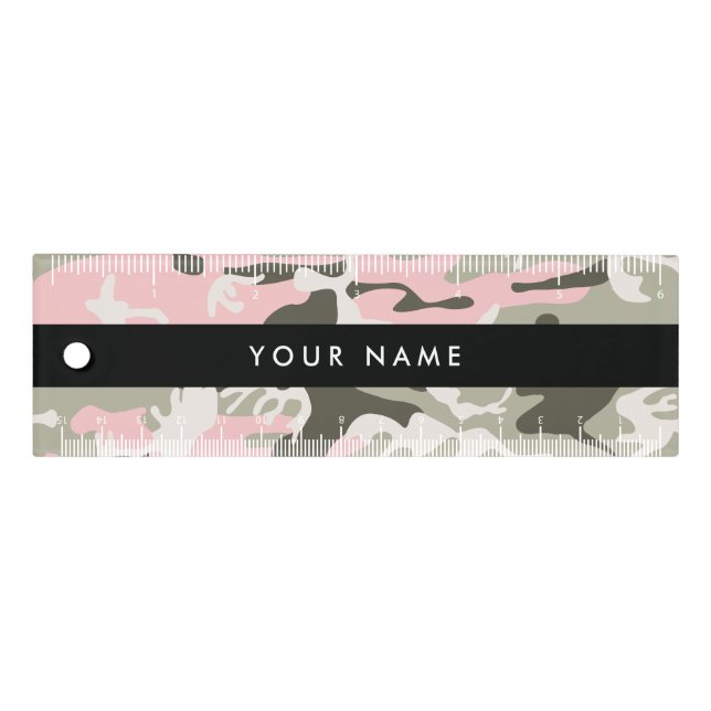 Pink and Green Camouflage Your name Personalize Ruler (Front)