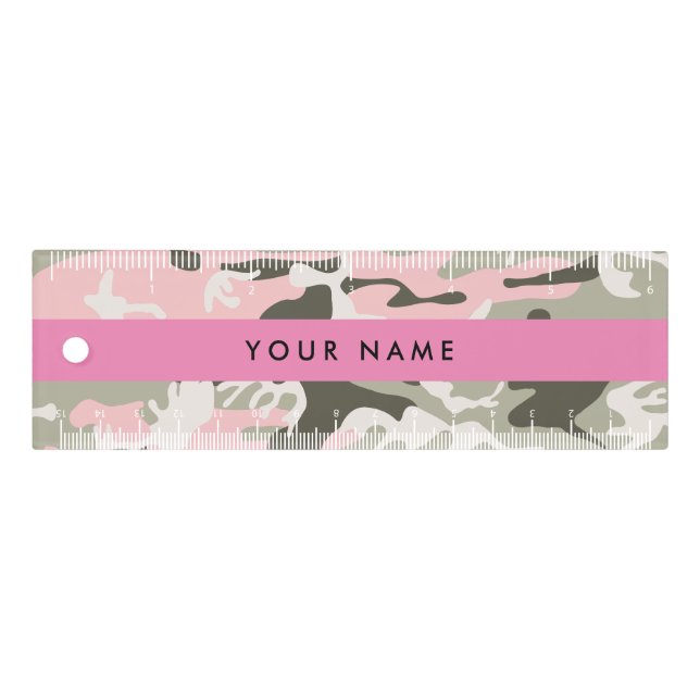 Pink and Green Camouflage Your name Personalize Ruler (Front)
