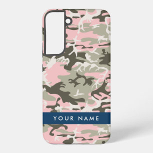 Pink and Green Camouflage Your name Personalize Samsung Galaxy S22+ Case